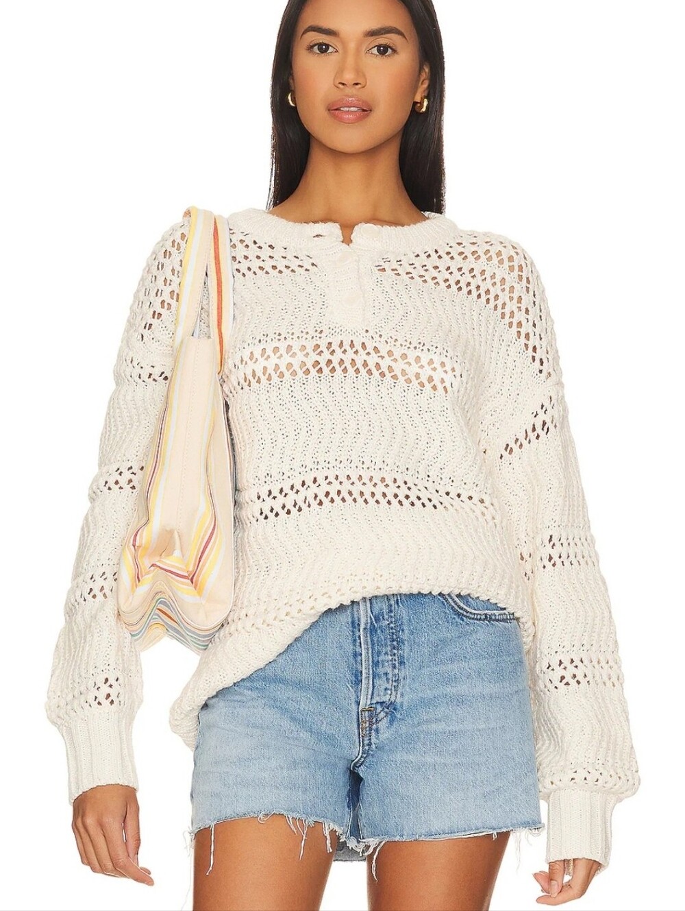 Lovers + Friends Mara Henley Open Stitch Sweater